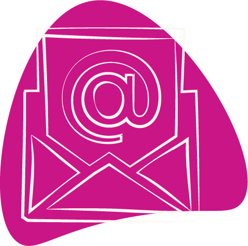 At symbol envelope line art on a pink abstract rounded triangle.